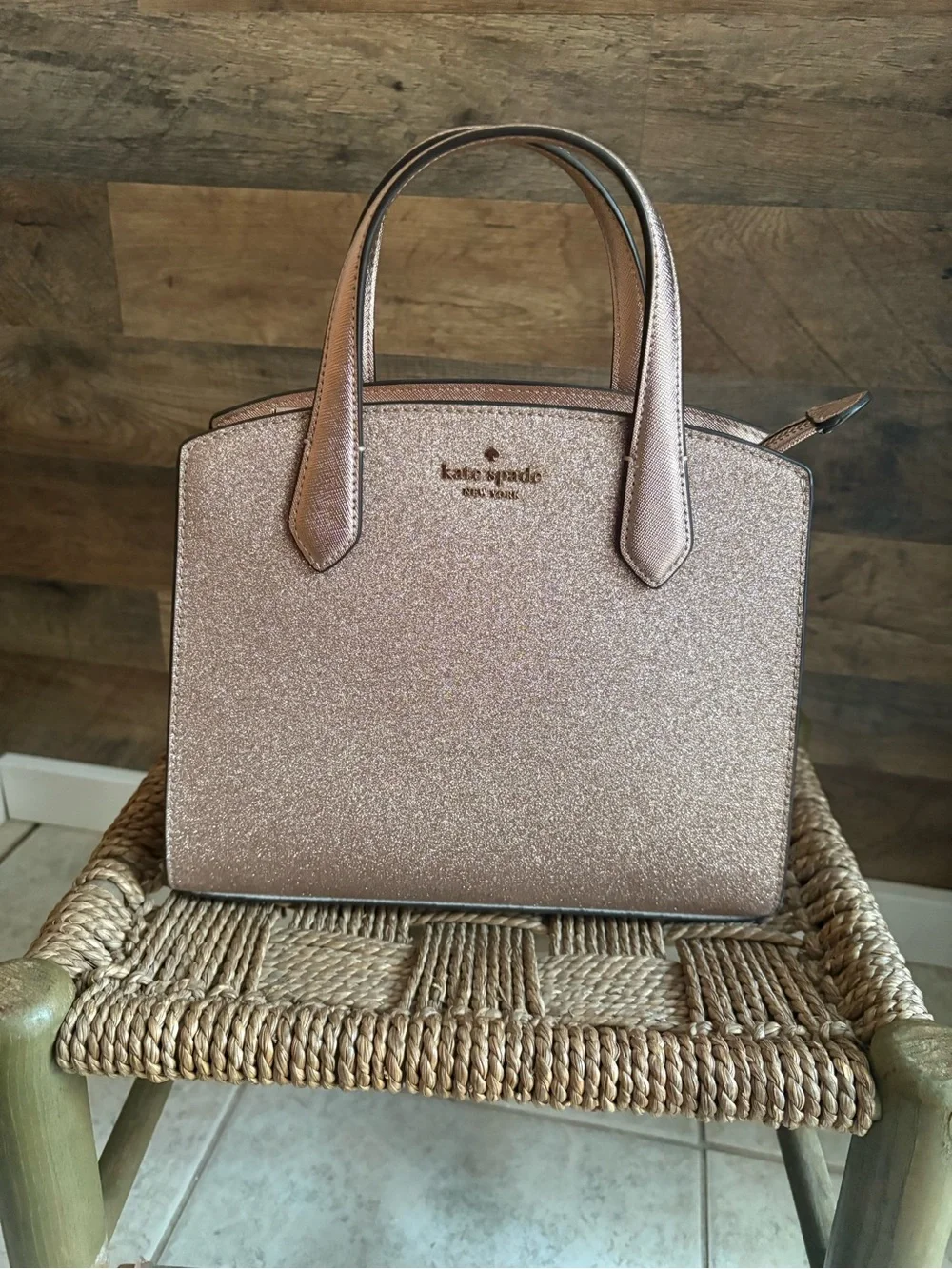 kate spade glitter rose gold satchel